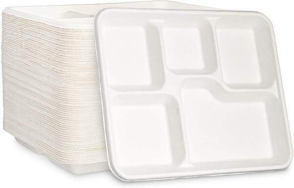 Disposable Fiber Lunch & Cafeteria Tray - 5 Compartment